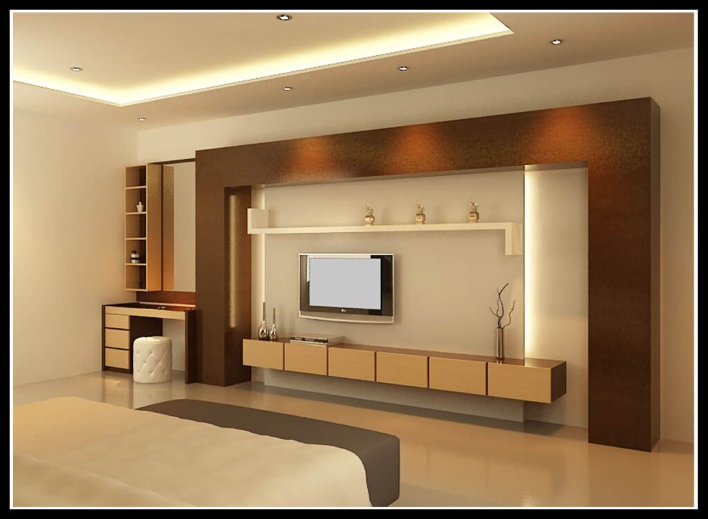 tv unit design for hall with mandir